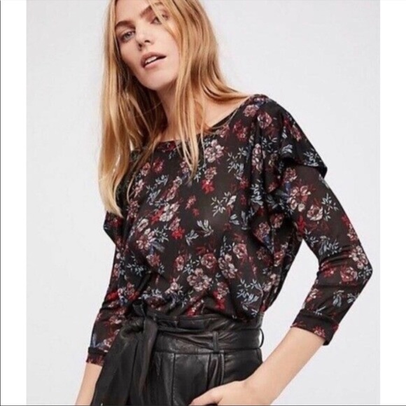 Free People Dock Street Black Floral Blouse - Picture 1 of 10